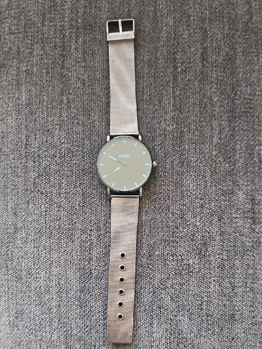 Geneva Silver Mesh Strap Minimal Blue Dial Watch